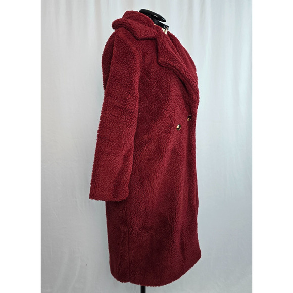 NEW Eilly Bazar Teddy Coat Women's M Burgundy Fuzzy Fleece Button NWOT - Picture 8 of 16